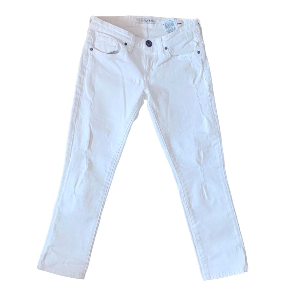 Vintage GUESS White distressed mid rise size 26 skinny Sarah fit jeans